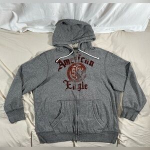American Eagle Outfitters Vintage Y2K Grunge Distressed Full Zip Gray Hoodie 2XL